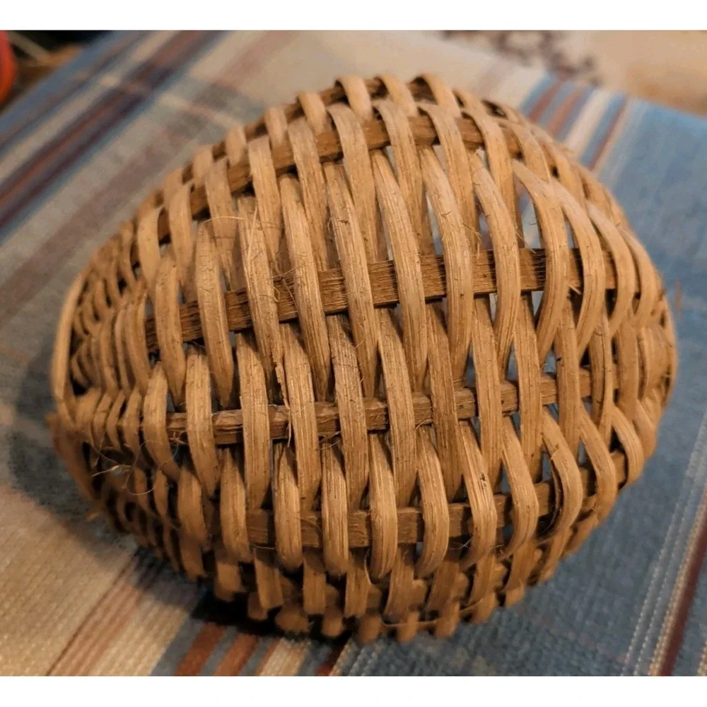 Vintage Primitive Miniature Woven Splint Basket with Bentwood Handle